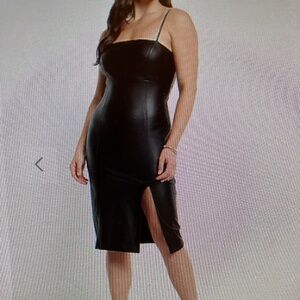Express Body Contour Faux Leather Midi Dress